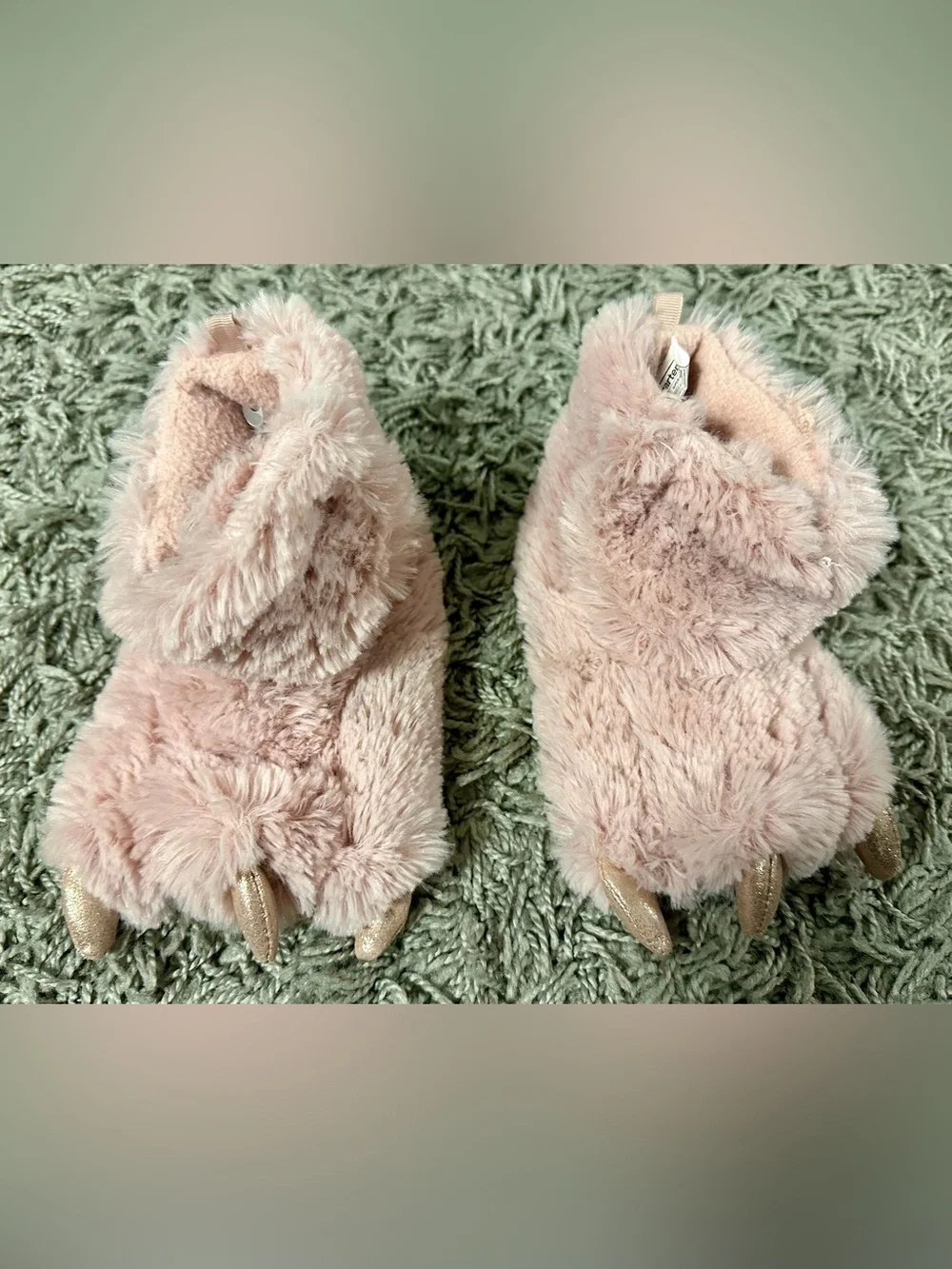 Carter's Pink Plush Claw Slippers for Kids